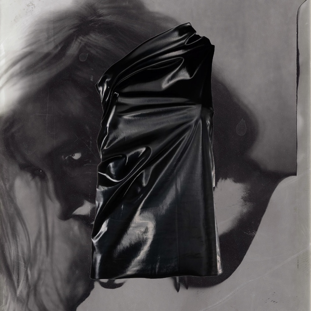 Rick Owens Lillies black latex draped shoulder top